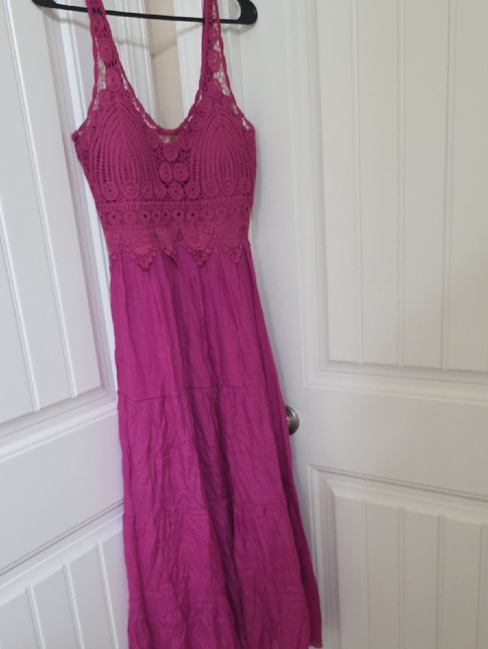 Rebellion Fuchsia Crochet-Bodice Maxi Dress